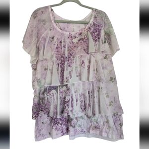 Indigo Soul 2XL Lavender Ruffle Mixed Media Top Layered Romantic Shirt Top